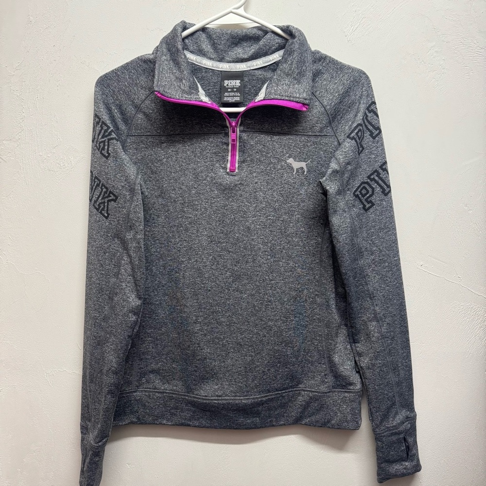 Pink Victoria's Secret Gray Quarter-Zip Pullover